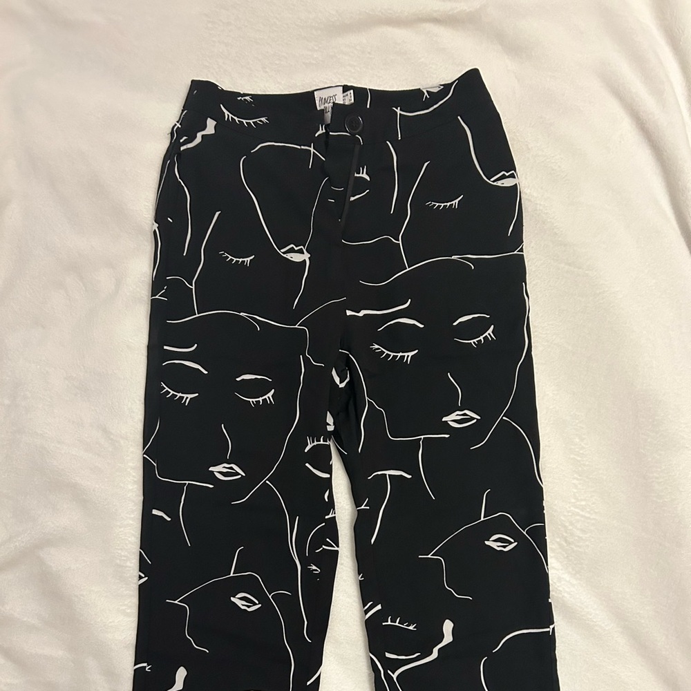 Princess Polly Zavia Pants Abstract Faces on Black Background